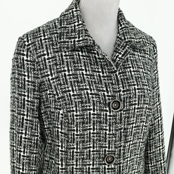 Chicos Additions Jacket 1 Womens 8 Medium Black White Plaid Lined Woven Blazer - Picture 5 of 14